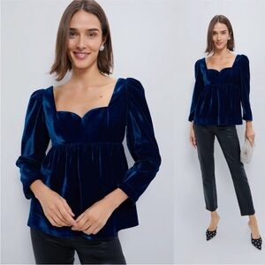 Hyacinth House Sapphire Velvet Sweetheart Sue Long Sleeve Blouse Top